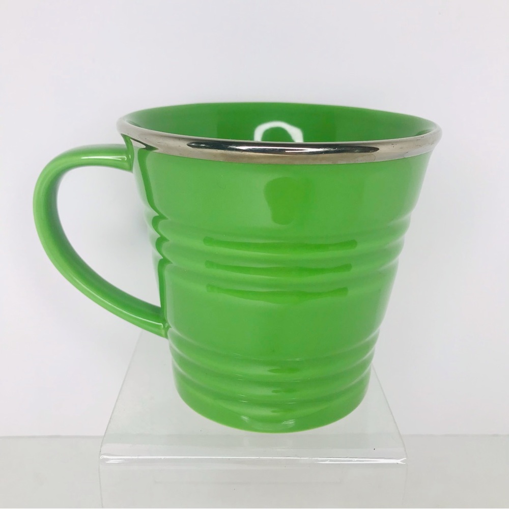 Starbucks Coffee 2007 Green Gold Ribbed 14 Fl oz Tea Mug Coffee Cup